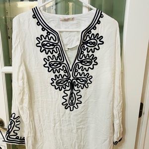 Barbara Gerwitt tunic nautical white and blue top Sz L